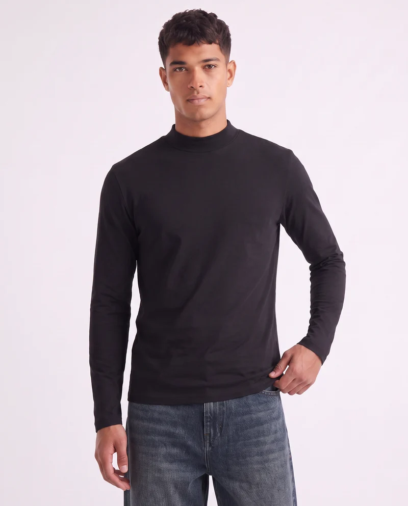 T-shirt lupetto maniche lunghe slim fit - Nero