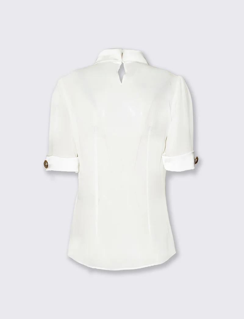 Casacca mezza manica con collo in raso e bottoni oro vintage - Bianco