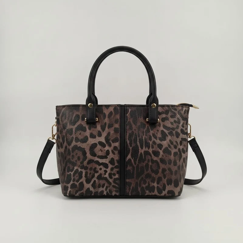 Borsa a mano leopardata - Nero