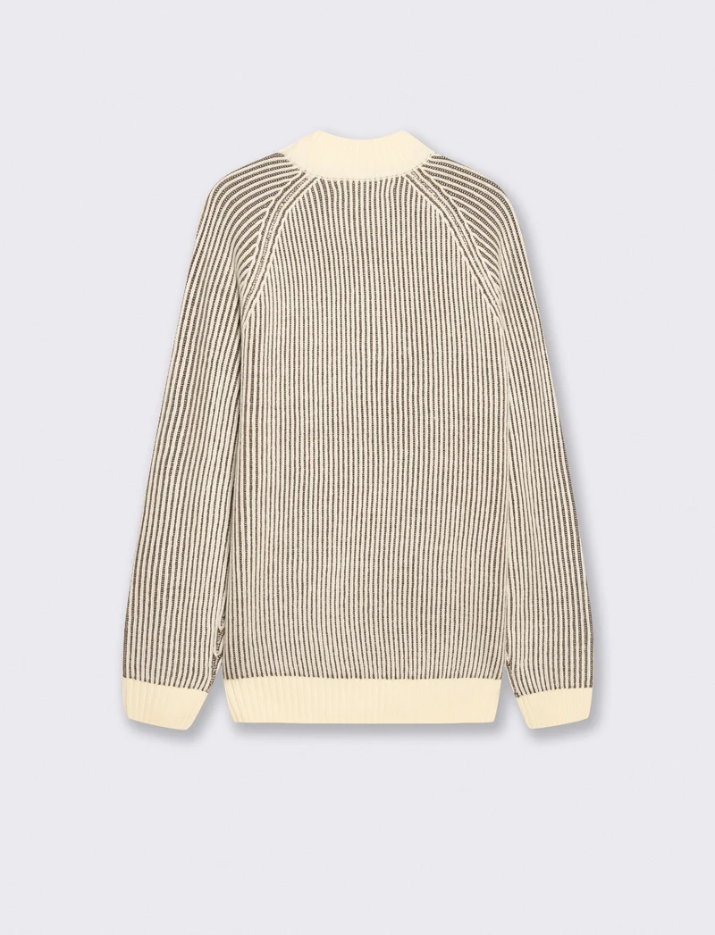 Maglia lupetto con cerniera a coste - Beige ecru