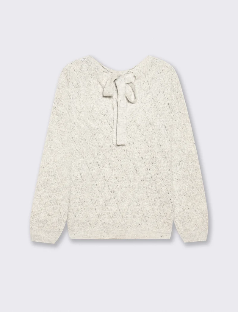 Maglia manica lunga con scollo e fiocco - Grigio chiaro mel.