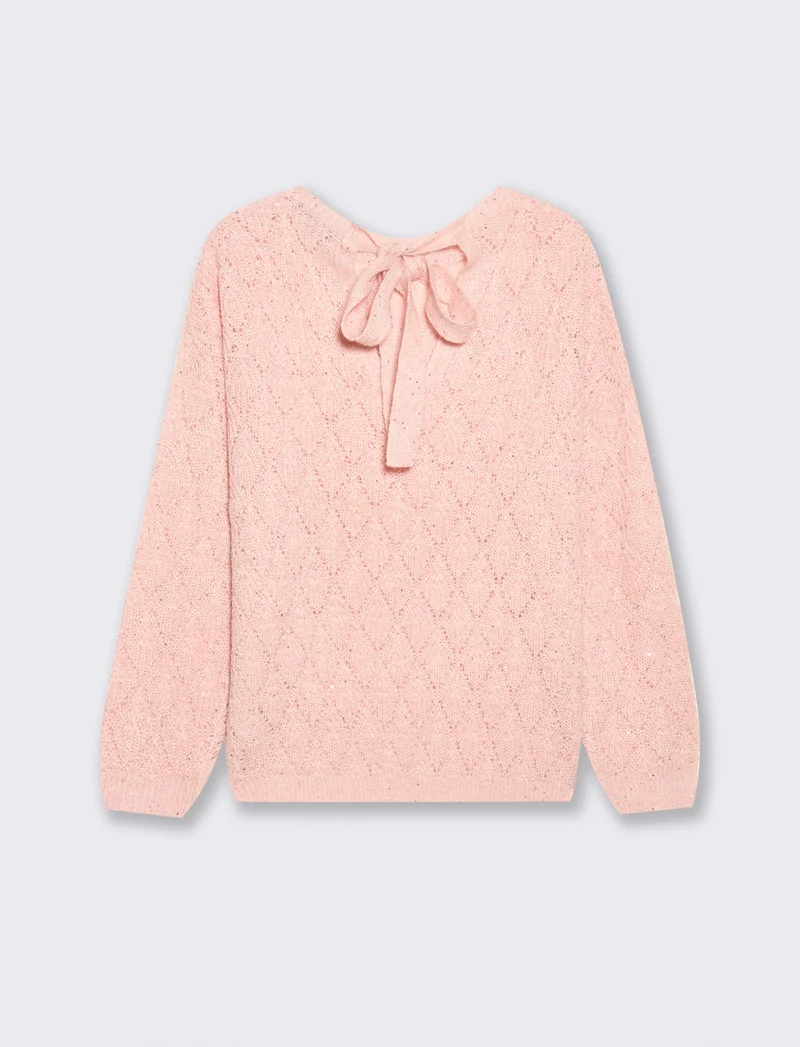 Maglia manica lunga con scollo e fiocco - Rosa candy
