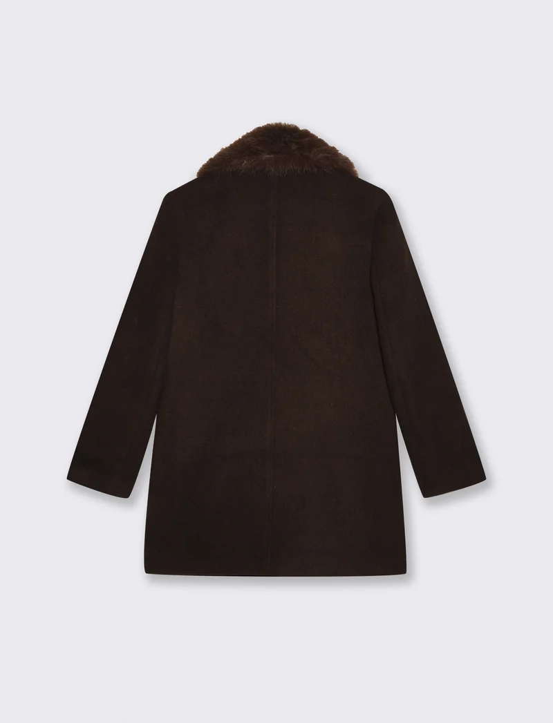 Cappotto corto doppio petto con pelliccia - Moro
