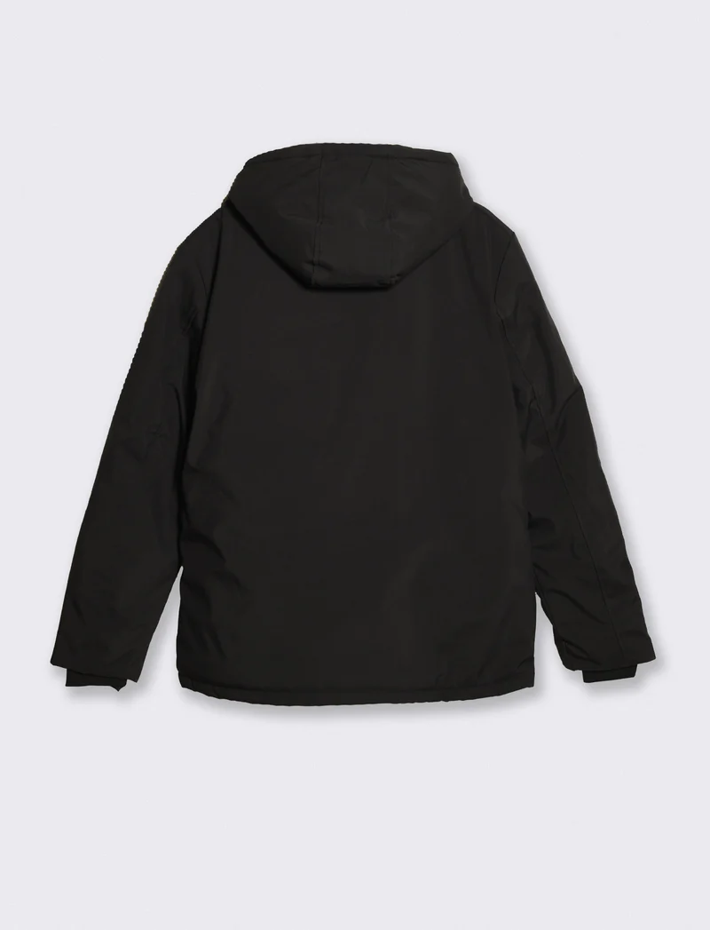 Giaccone imbottito con cappuccio e zip - Nero