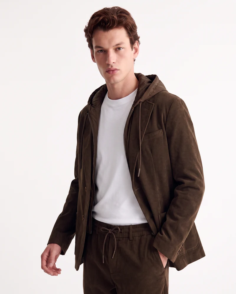 Blazer in velluto uomo con cappuccio regolabile - Verde kaki