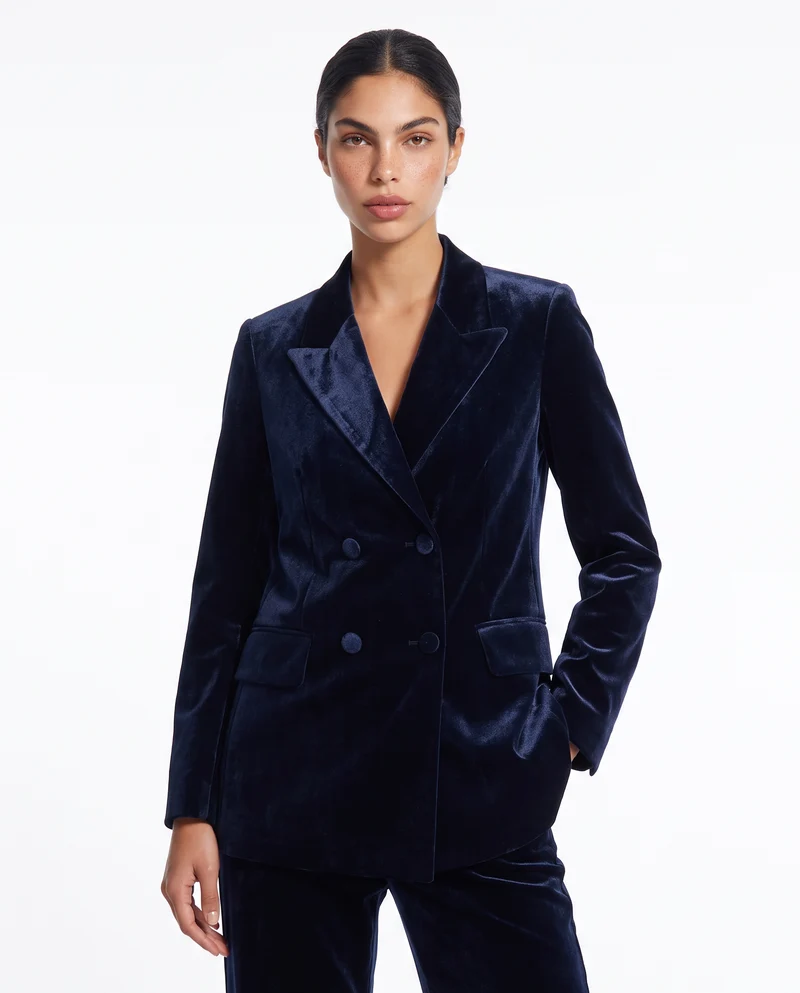 Giacca doppiopetto in velluto elegante - Blu