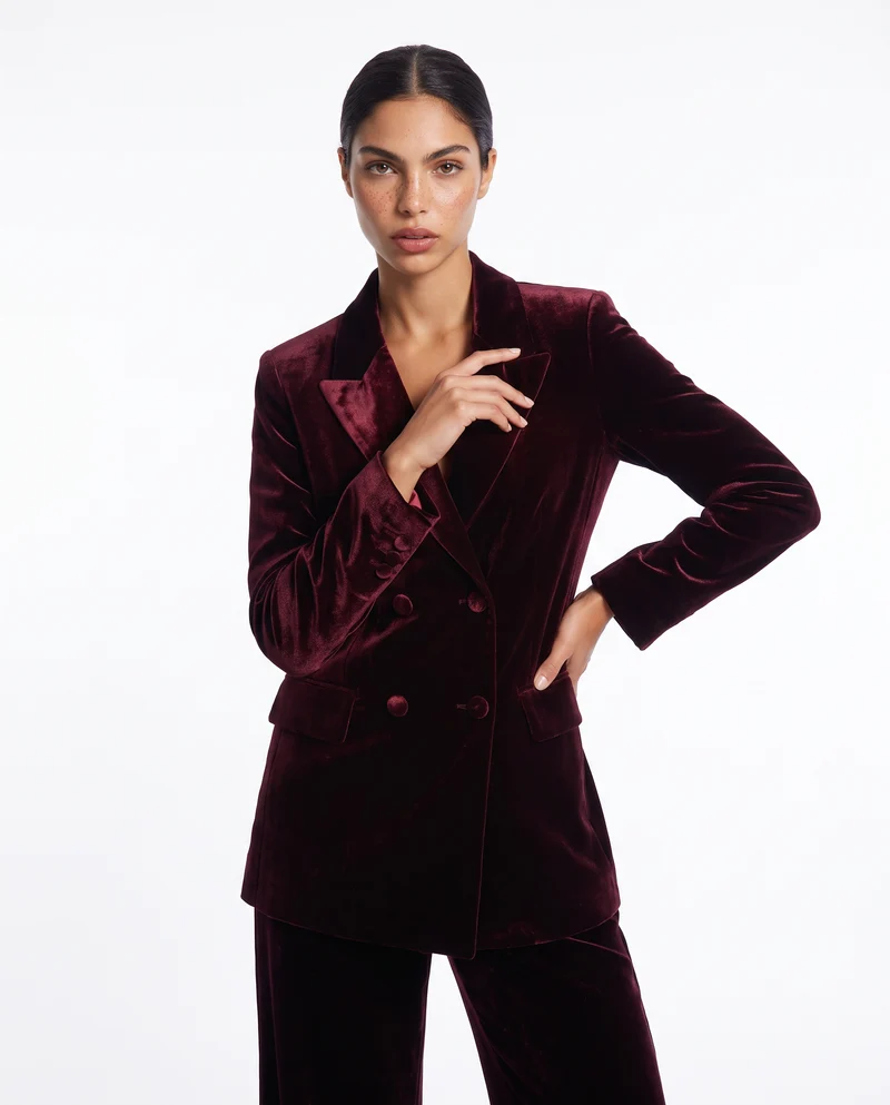 Giacca doppiopetto in velluto elegante - Bordeaux