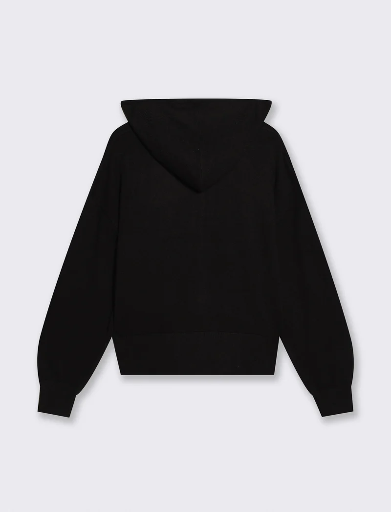 Pullover con zip e cappuccio pratico - Nero