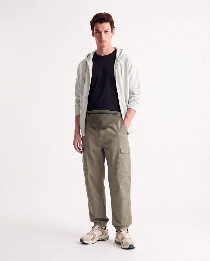 Pantaloni Cargo Fit con Vita Regolabile - Verde kaki