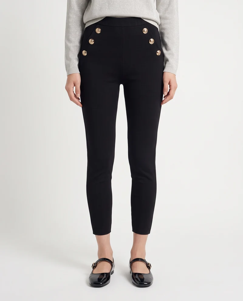 Fuseaux skinny con bottoni decorativi - Nero