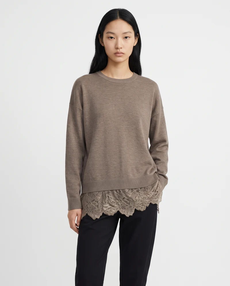 Maglia over paricollo manica lunga - Grigio tortora