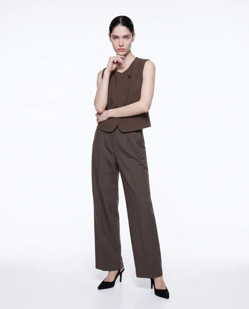 Pantaloni classici con pinches eleganti - Tortora melange