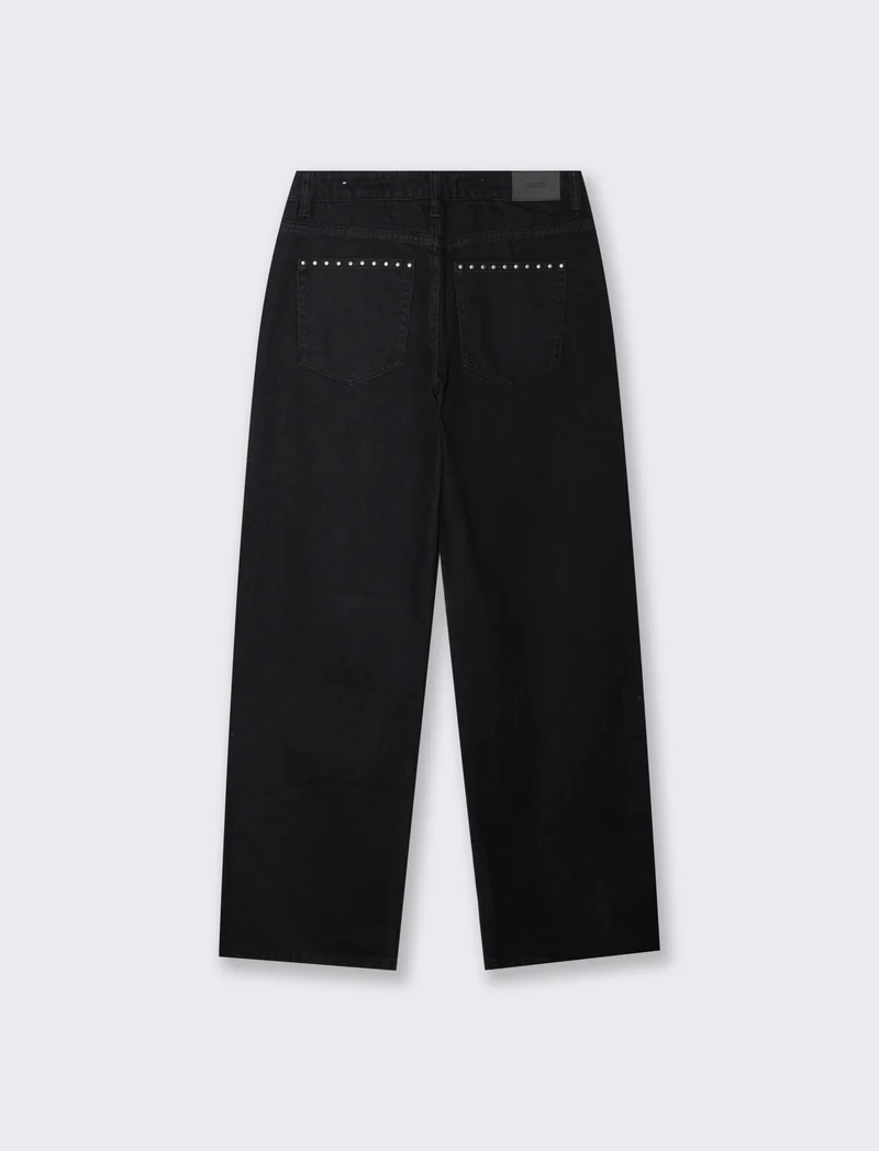 Jeans wide leg con borchie ai fianchi - Nero