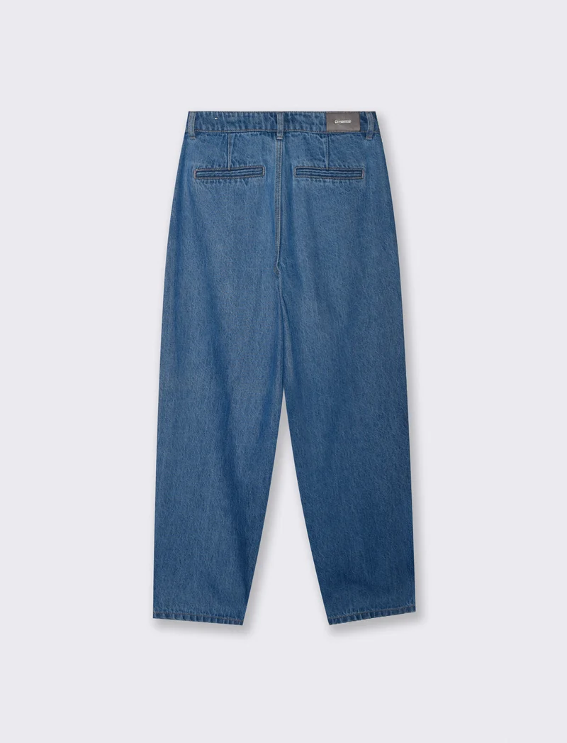 Jeans barrel a vita alta con tasche - Denim