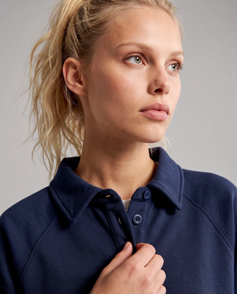 Felpa con colletto e manica raglan - Blu
