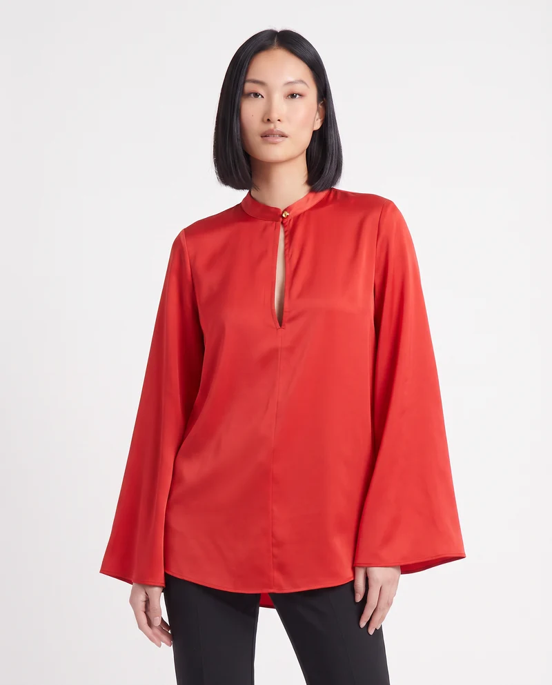 Casacca collo coreano con scollo a goccia - Rosso