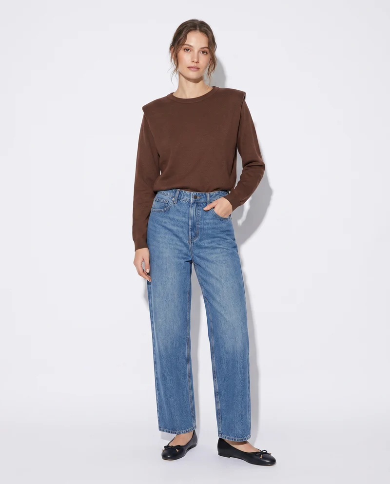 Pullover girocollo con spalline regolari - Marrone cioccolato