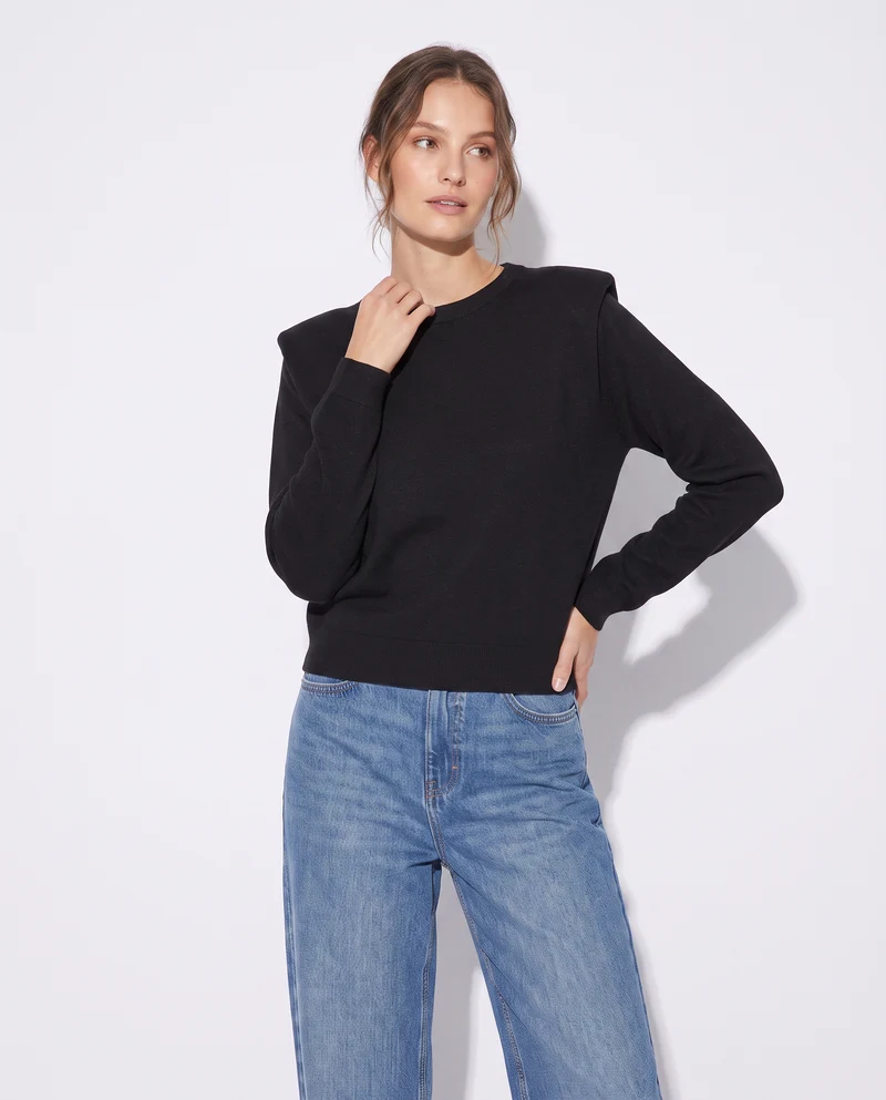 Pullover girocollo con spalline regolari - Nero