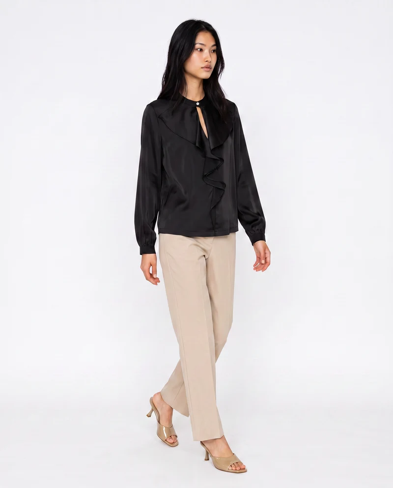 Casacca collo coreano con rouches eleganti - Nero