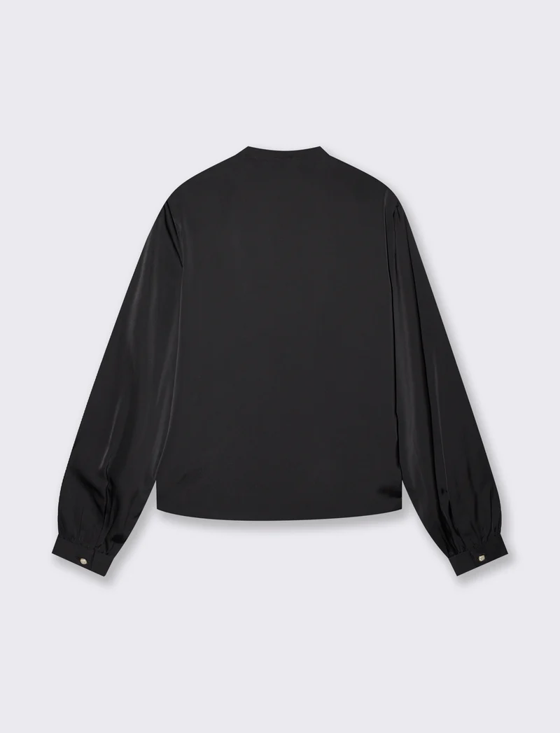 Casacca collo coreano con rouches eleganti - Nero