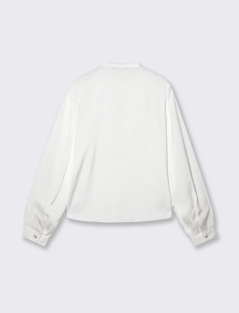 Casacca collo coreano con rouches eleganti - Bianco latte