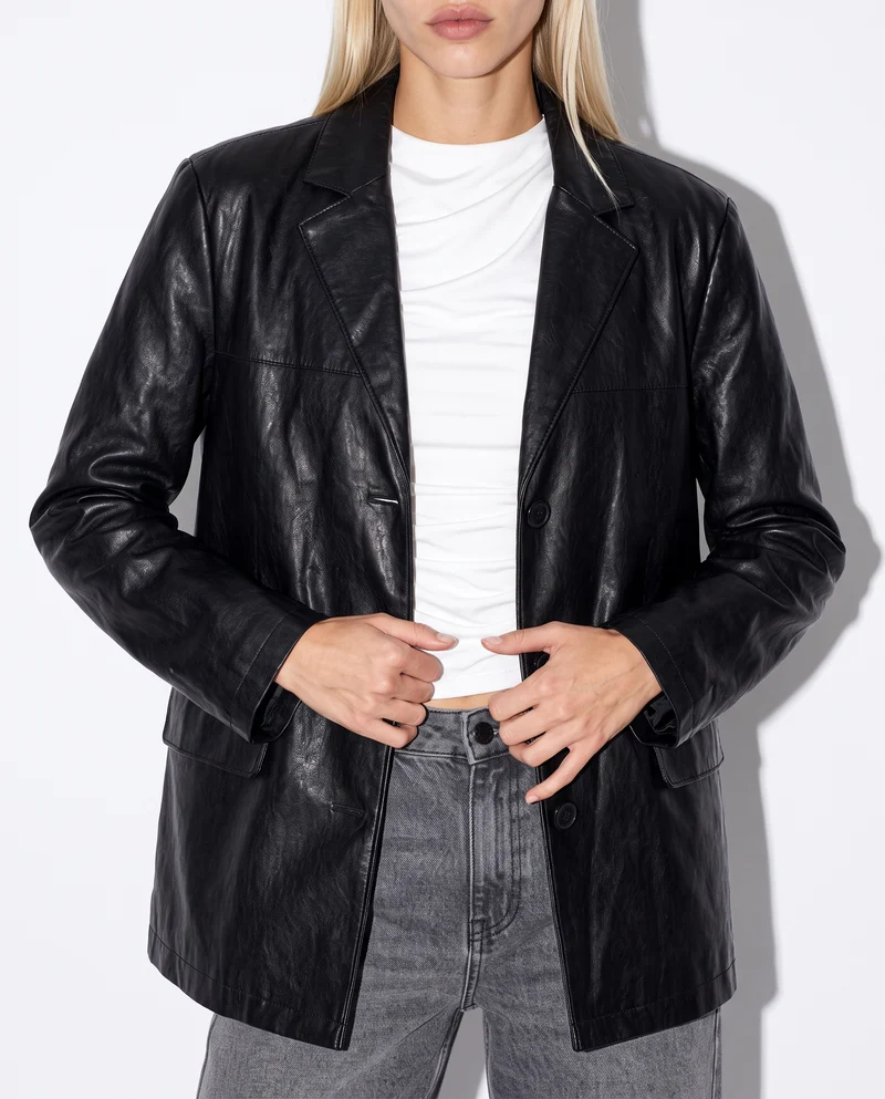 Blazer monopetto in ecopelle over - Nero