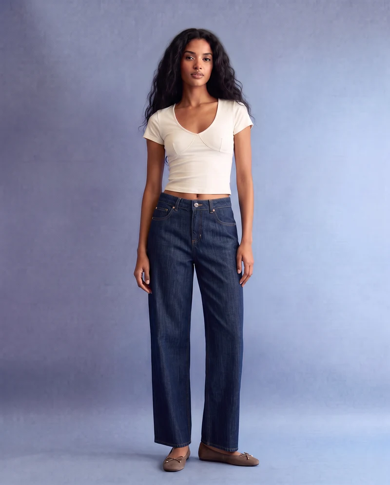 Jeans wide leg high waist 5 tasche - DENIM SCURO