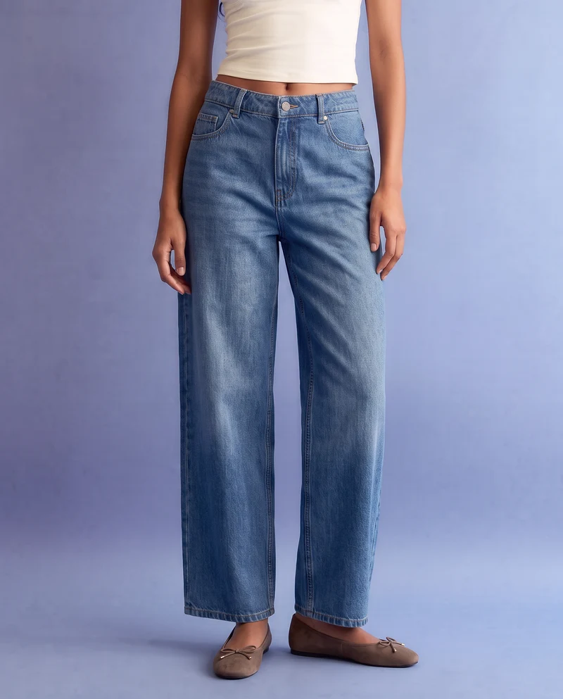 Jeans wide leg high waist 5 tasche - Denim
