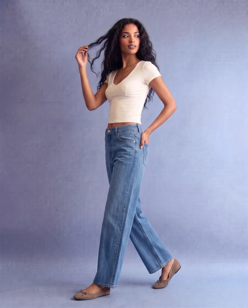 Jeans wide leg high waist 5 tasche - Denim