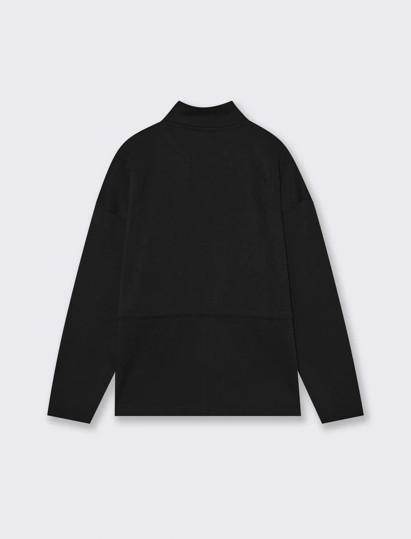 Felpa collo alto con coulisse e zip - Nero