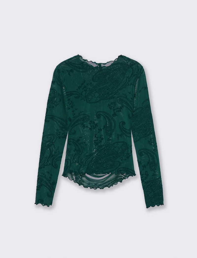 T-shirt in rete con arriccio e stampa flock - Ottanio