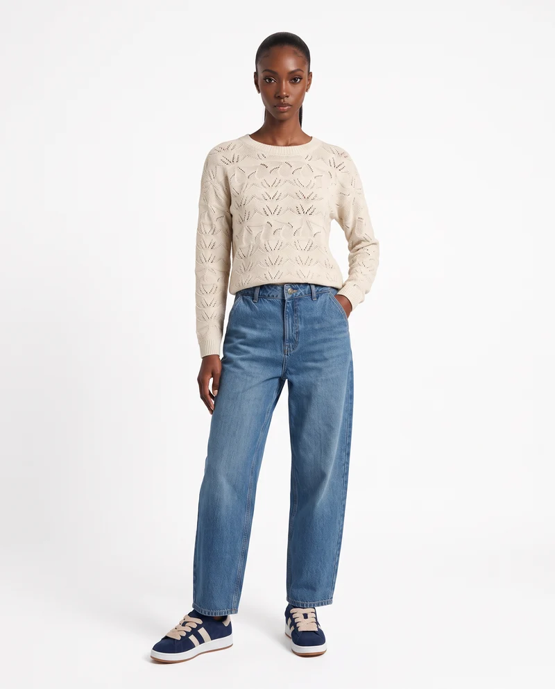 Pullover girocollo in ciniglia opaca - Avorio