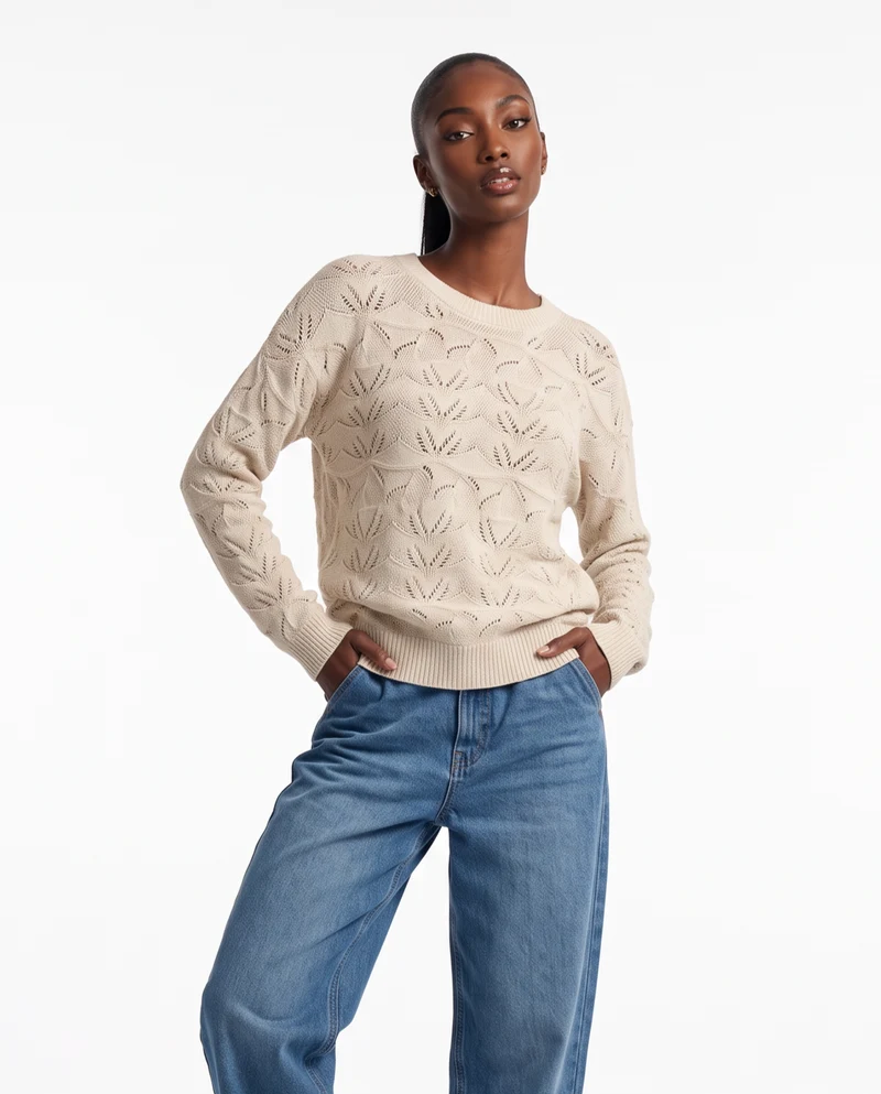 Pullover girocollo in ciniglia opaca - Avorio