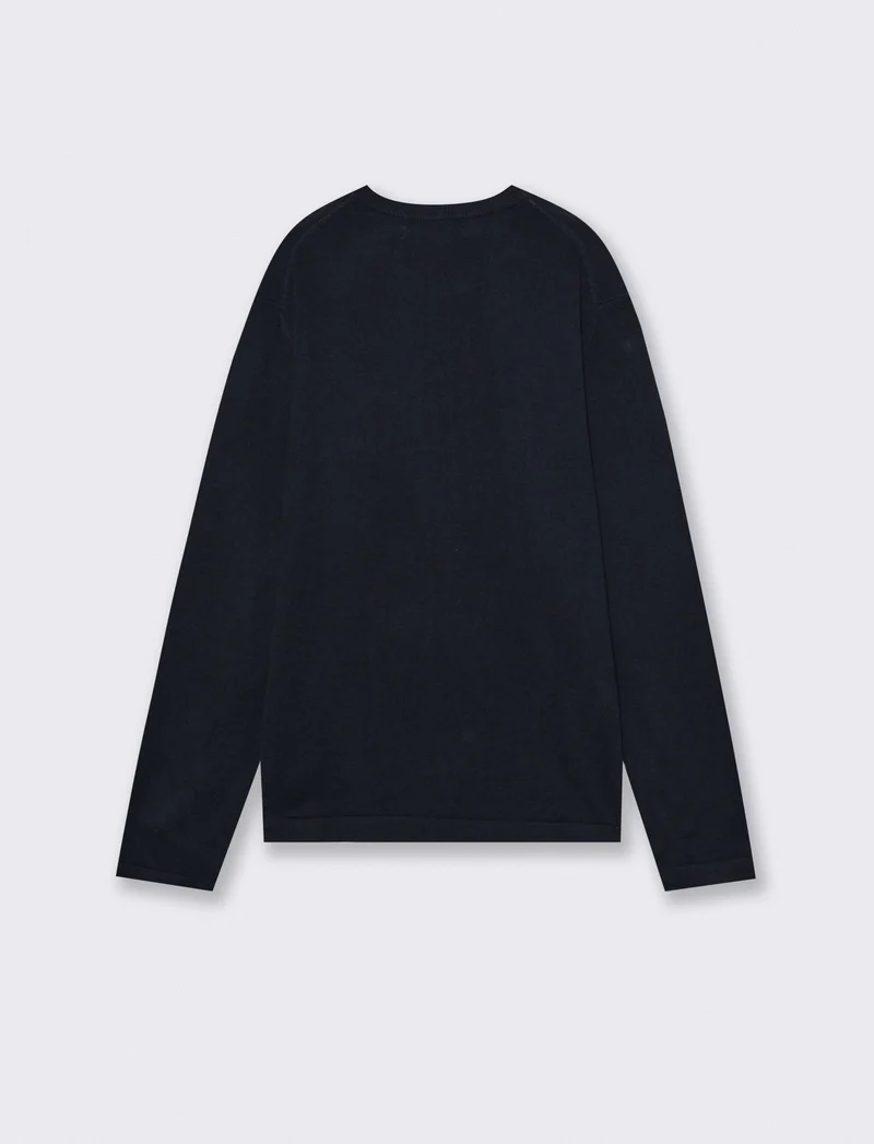 Maglia girocollo in misto viscosa con costina - Blu