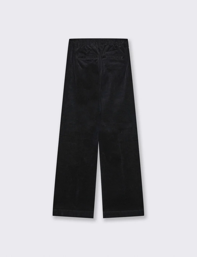 Pantalone in velluto wide leg con elastico - Nero