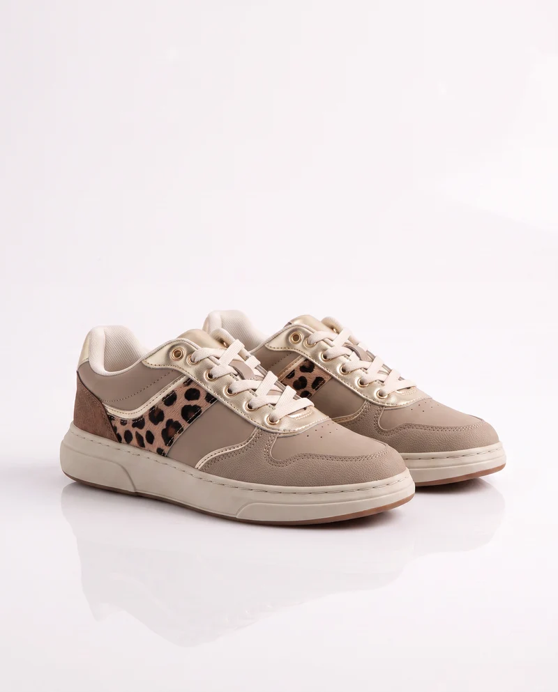 Sneakers beige con riporto maculato - Beige