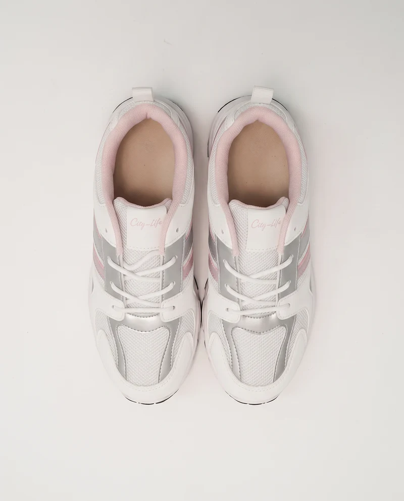 Sneakers bianche con inserti argentati - Bianco