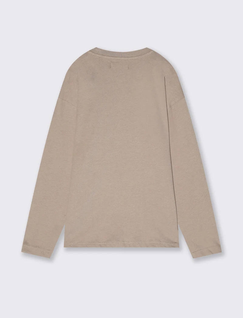 T-shirt manica lunga in caldo cotone - Beige