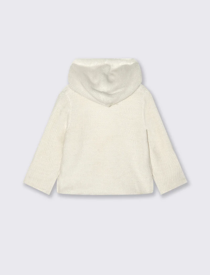Cardigan con cappuccio e pelliccia morbida - Bianco latte