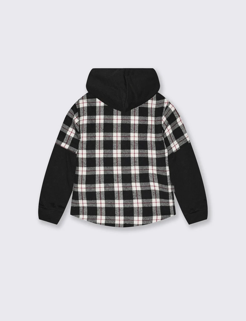 Camicia flanella a quadri con cappuccio - Nero