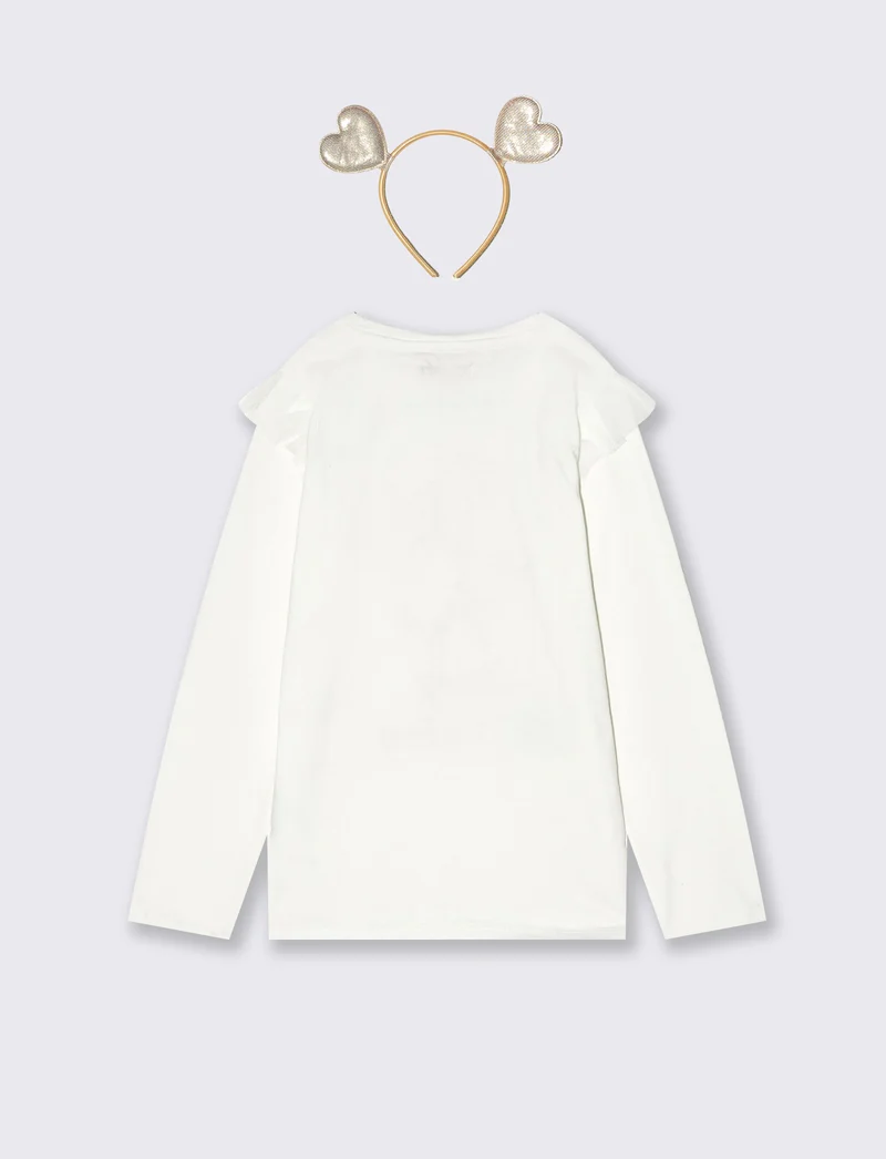 T-shirt lunga natalizia con tulle e strass - Bianco latte