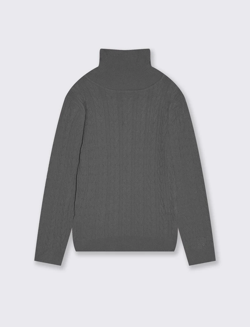 Maglia collo alto con trecce morbide - Grigio