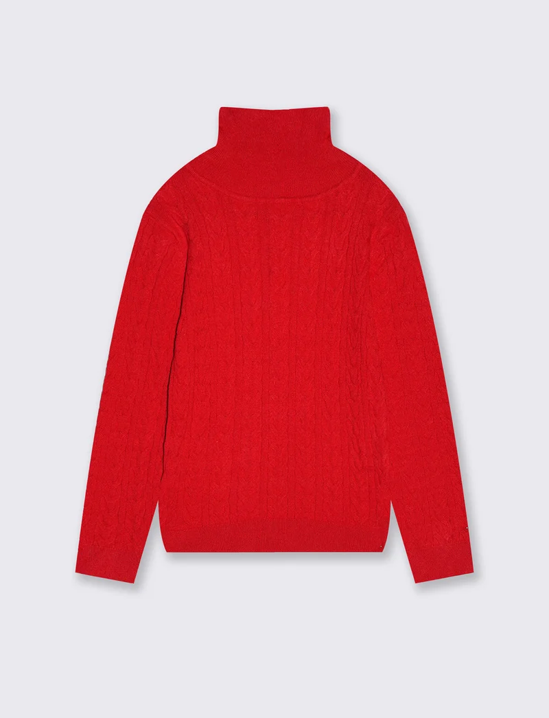 Maglia collo alto con trecce morbide - Rosso