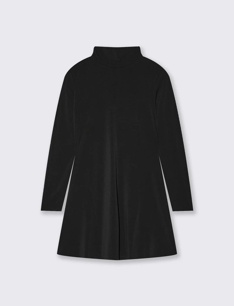 Vestito corto collo alto a manica lunga - Nero
