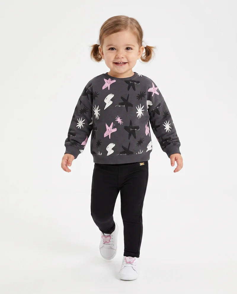 Felpa girocollo casual con stampe uniche - Grigio piombo