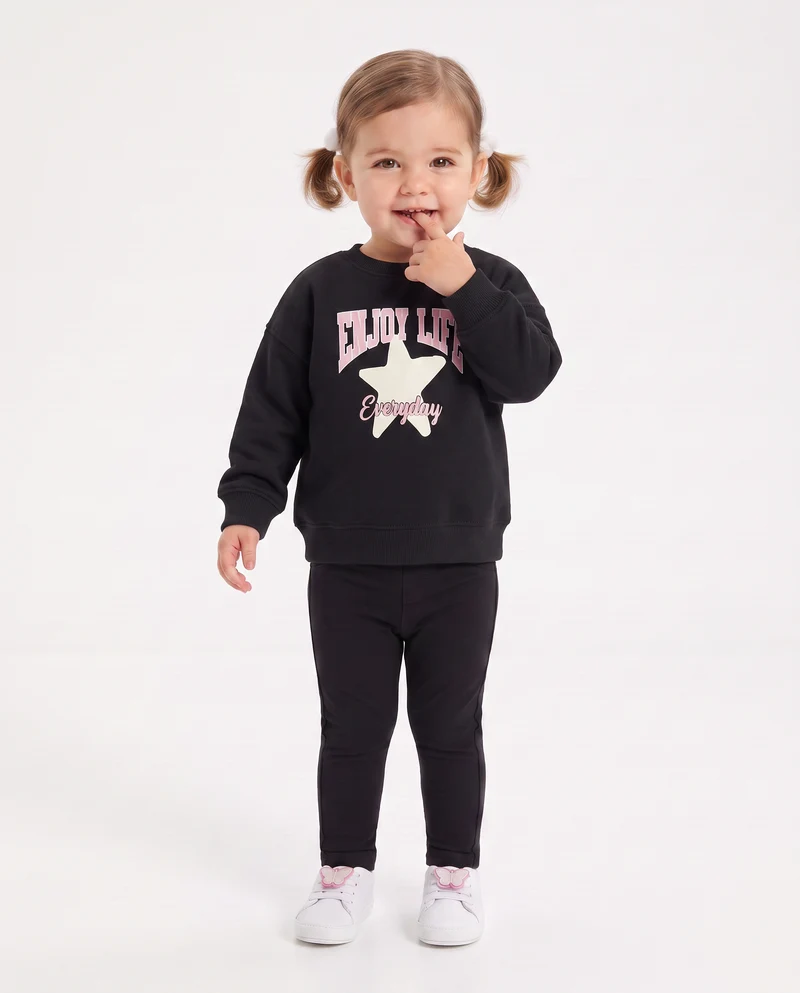 Felpa girocollo casual con stampe uniche - Nero
