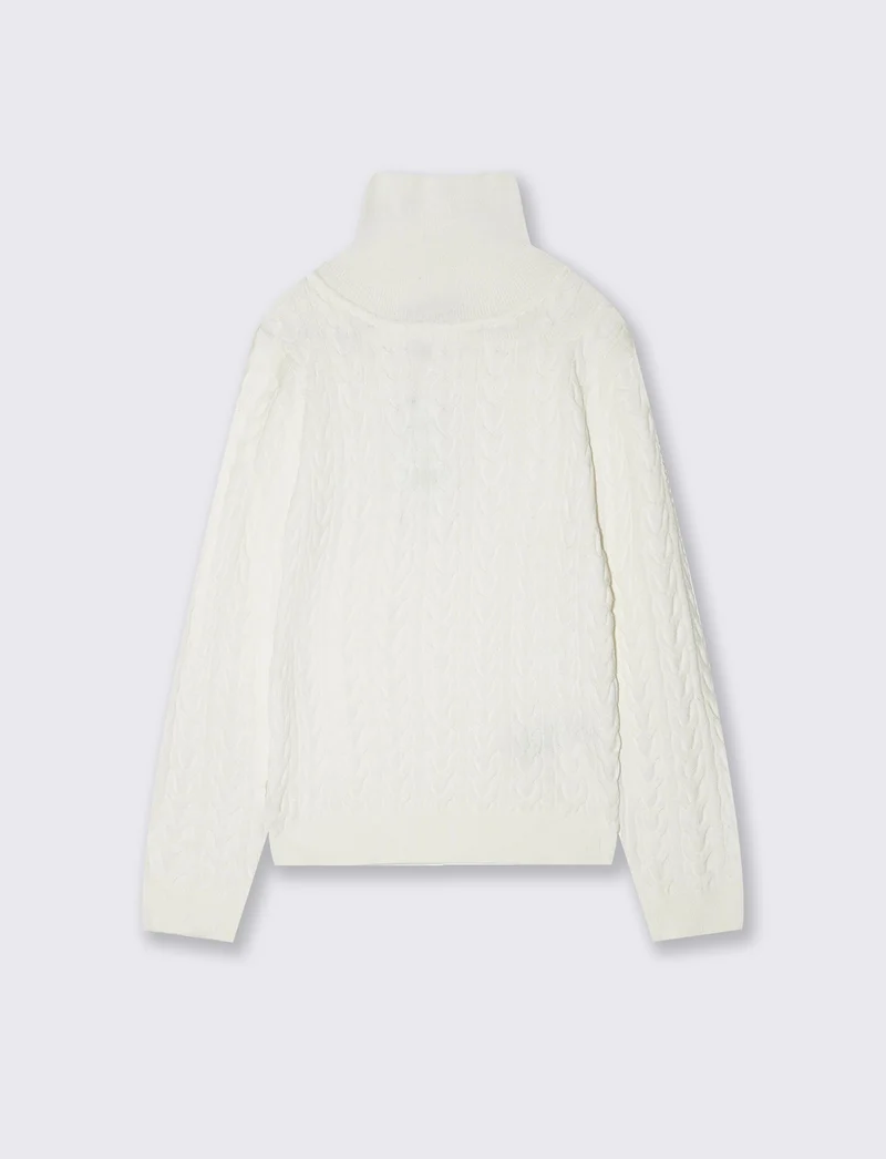 Maglia collo alto con trecce morbide - Bianco latte