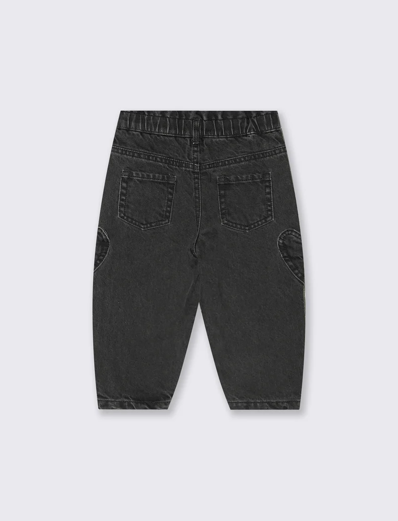 Jeans cargo neri con tasche a cuore - Nero