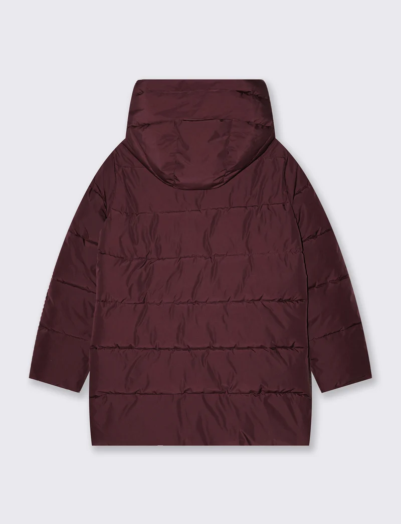 Giaccone lungo con cappuccio elegante - Bordeaux
