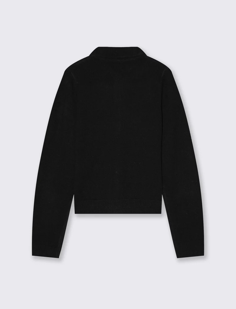 Cardigan con colletto e bottoni gioiello - Nero